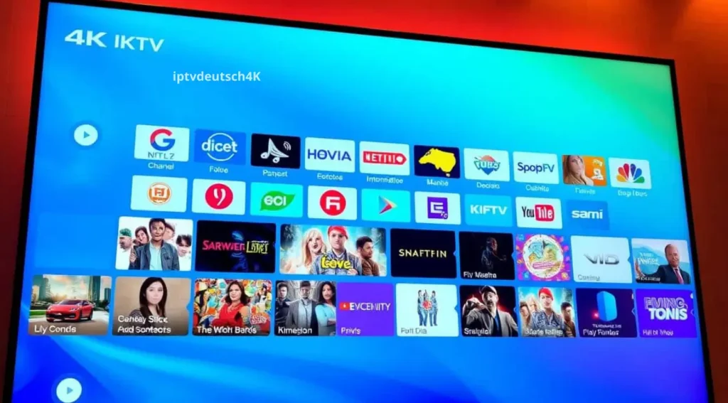Darstellung einer m3u iptv liste download mit einer Vielfalt an Sender- und Serienlogos – ideal für Zuschauer, die über iptvdeutsch4k Zugang zu deutschen und internationalen HD-Inhalten suchen.