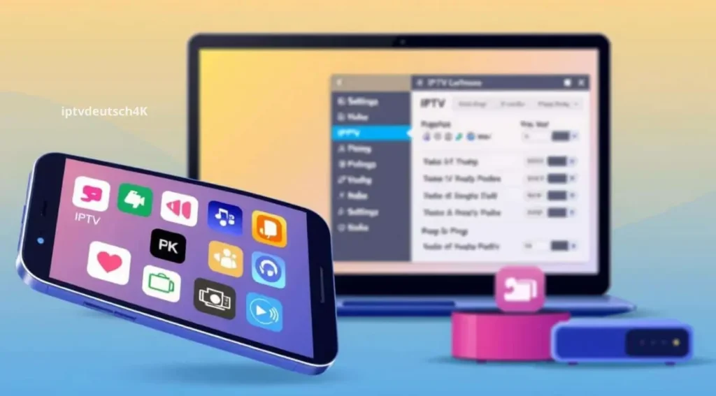 Smartphone mit geöffneter IPTV-App, die viele Sender zeigt – perfekte visuelle Darstellung für Nutzer, die einen IPTV Code kaufen und mobil streamen möchten mit iptvdeutsch4k.
