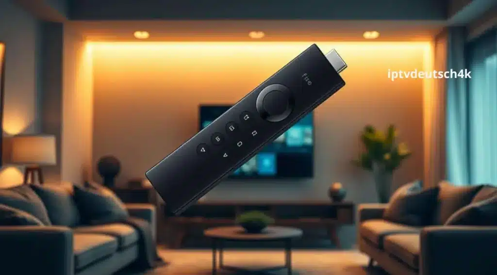 Fire TV Stick IPTV mit aktivierter IPTV-Liste – gestochen scharfes Streaming auf dem Fernseher mit iptvdeutsch4k.