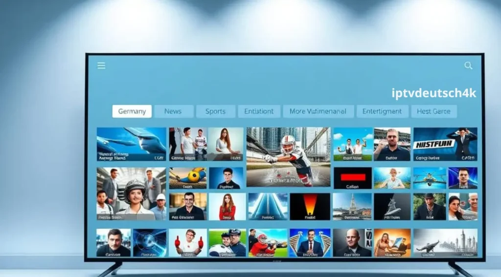 Smart-TV mit M3U IPTV German tv: Übersicht internationaler Sender – sortiert nach Kategorien wie Deutschland, Sport & mehr – bereitgestellt von iptvdeutsch4k.