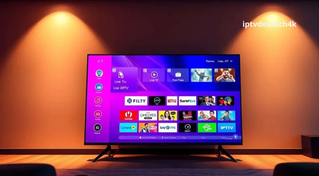 Smart TV SS IPTV tv – geöffnete App zeigt Senderliste und m3u-Streaming von iptvdeutsch4k auf dem Bildschirm.