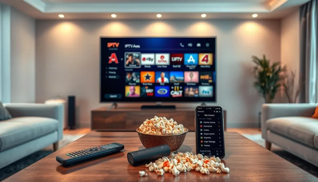 Hot IPTV App auf Smart-TV-Bildschirm mit Senderauswahl