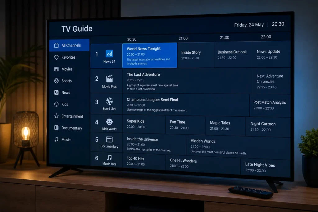 IPTV EPG Deutsch mit übersichtlichen Programmdaten und moderner Senderübersicht