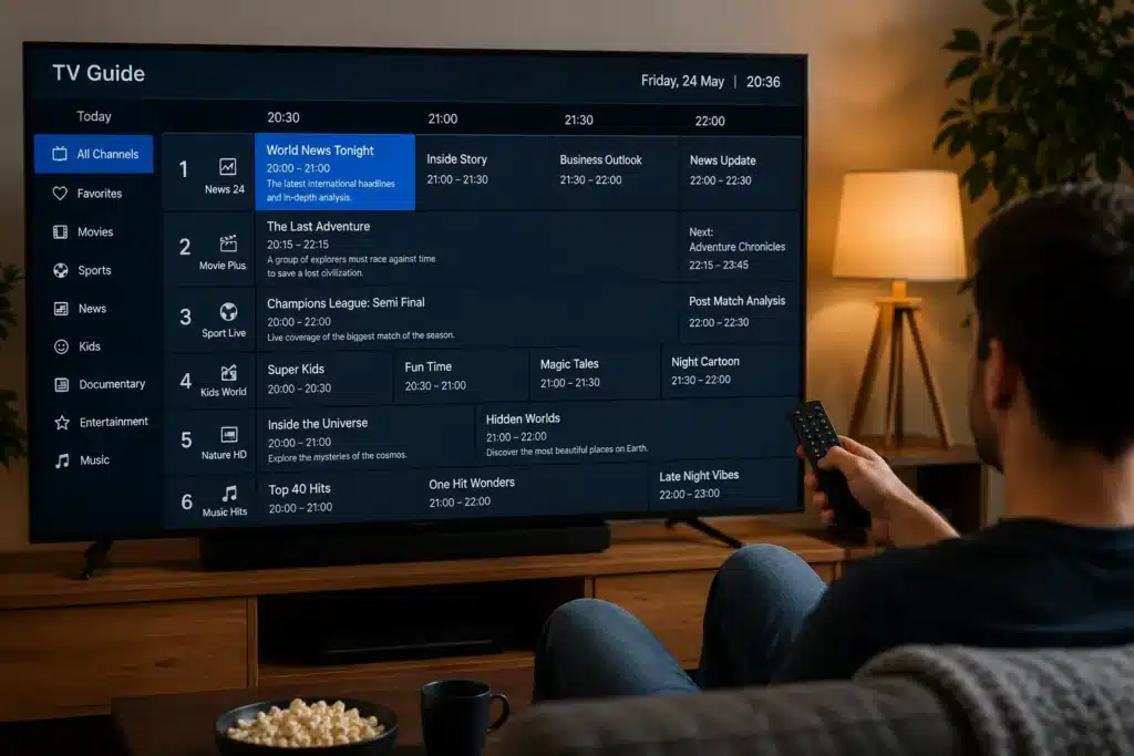 IPTV Programmguide mit aktueller Senderübersicht und einfacher Navigation